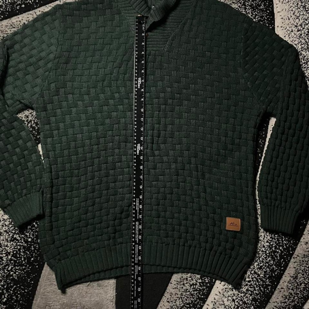 Dark Green Knit Button Up Turtleneck Sweater - Picture 3 of 6